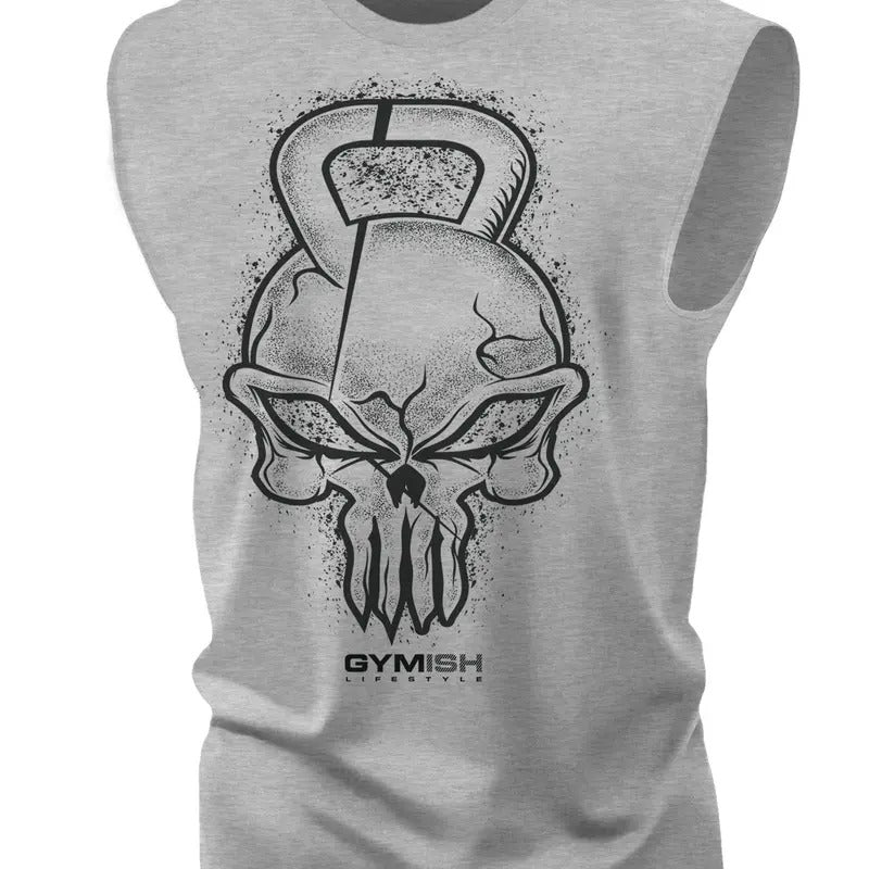 028. Gym Reaper Skull Funny Workout Muscle Tank Top for Men