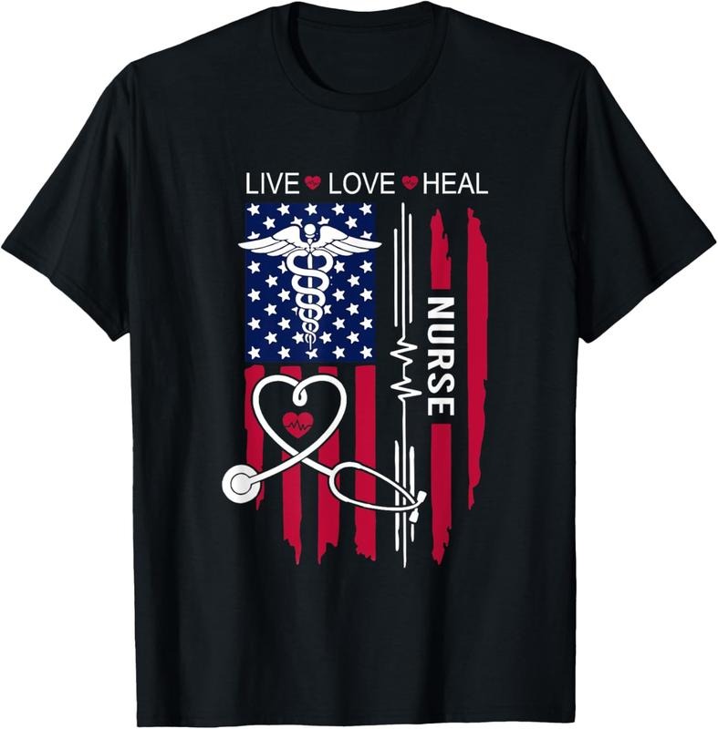100% Cotton American Flag Nurse Day Gifts, Week Gift Nurse, Nurse's Day T-Shirt