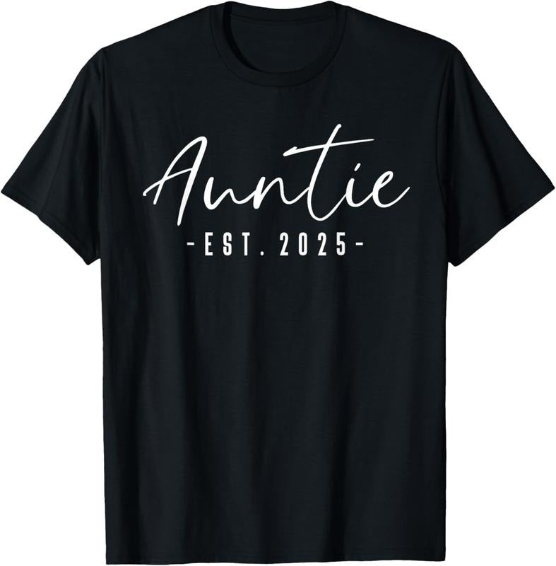 100% Cotton Auntie Est 2025 Auntie To Be Gifts New Aunt Pregnancy T-Shirt