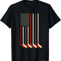100% Cotton Hockey Goalie Gift USA Flag Hockey Stick Ice Hockey T-Shirt