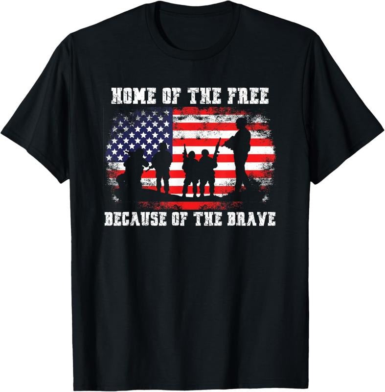 100% Cotton Home Of The Free Because Of The Brave American Flag T-Shirt