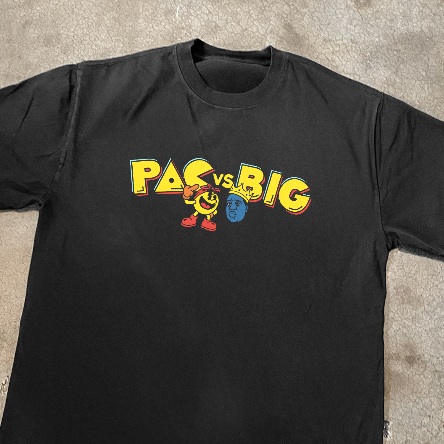 'PAC-vs-BIG' HEAVY FADED BLACK T-SHIRT
