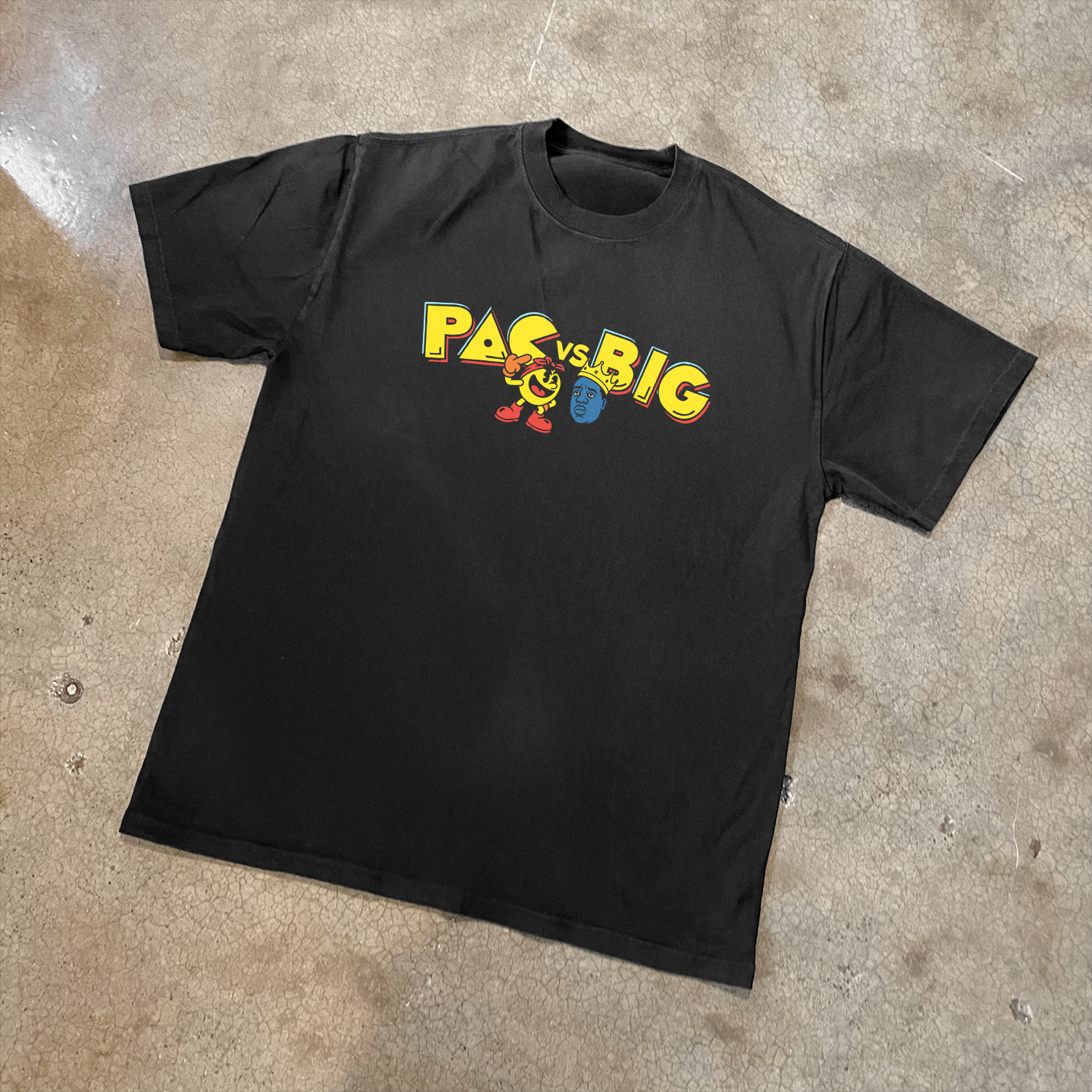 'PAC-vs-BIG' HEAVY FADED BLACK T-SHIRT