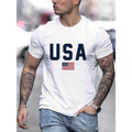 American letter printed T-shirt men's casual style summer slightly elastic round neck T-shirt made in usa