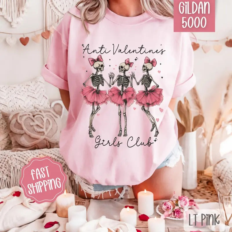Anti Valentine Girls Club Shirt Gildan, Valentine's Day Women's Tee, Holiday Women's Tshirt Plus Sizes