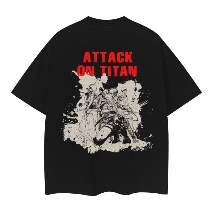 Attack on Titan "Survey Corps" Vintage Oversized Tee Anime T-shirt 100% Cotton Original Design Men's Top Casual Streetwear Menswear Tshirt