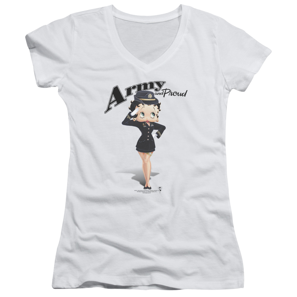Betty Boop Army Boop - Juniors V-Neck T-Shirt