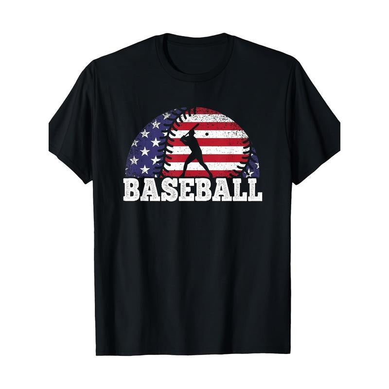 Baseball American Flag Baseball Player T-Shirt-100% Cotton -220g made in usa