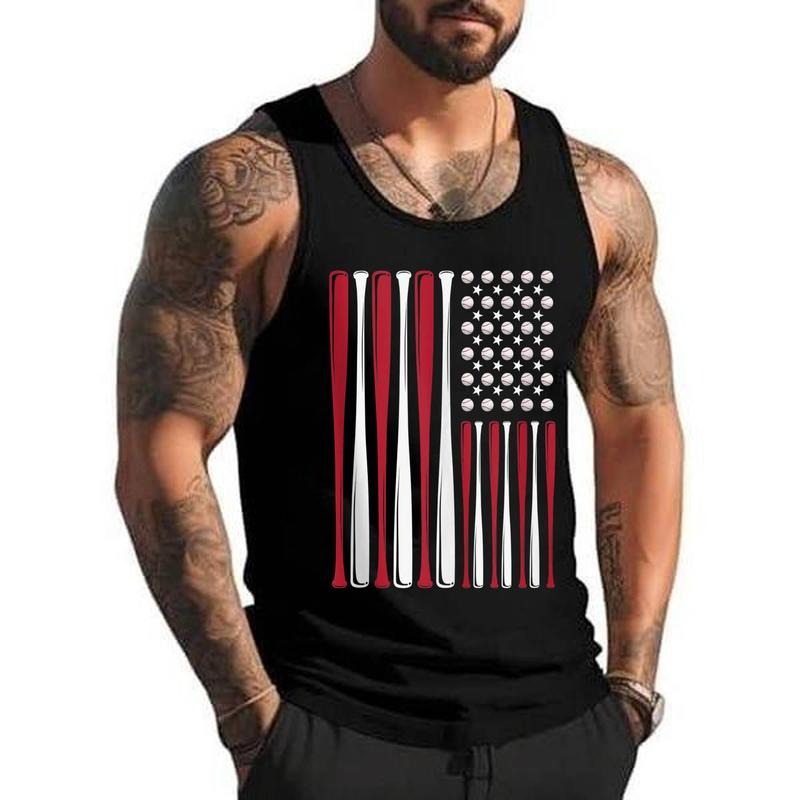 Baseball Bat USA Flag American Game Baseball Player Baseball Unisex Tank Top, Cotton, Size S-3XL