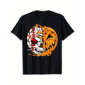 Baseball Player Halloween Pumpkin Skeleton Skull Boys Girls Teens T-Shirt, 100%Cotton, Halloween Thanksgiving Gifts for Men Dad Husband Grandpa, S-XXXL, Black made in usa