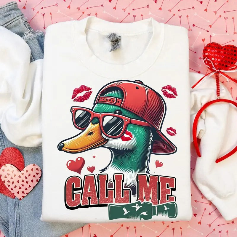 Call Me Mallard Duck Hunting Valentines Unisex Shirt, Valentines Leopard Duck Hunting Sweater, Valentines Design For Hunter, Call Me Shirt