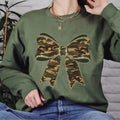 Camo Coquette Bow Glittery Effect Graphic Printed Sweatshirt, Camoflauge Coquette Shirt