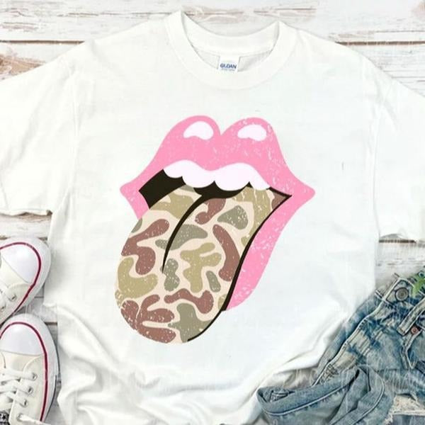 Camo Tongue Preppy Girly Shirt, Trendy Camo Shirt, Pink Mouth Army Mom, Military Mama Tee, Gift for Her, Gift for Mom