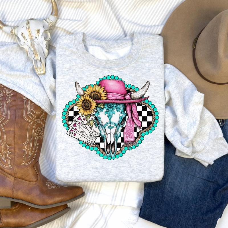 Checkered Cow Skull DTF Transfers - THIS IS NOT A SHIRT