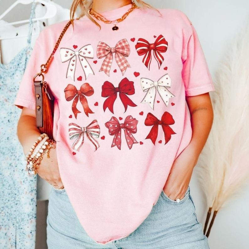 Comfort Colors Valentines Day Shirts, Valentine Coquette Bow Shirts, Valentine Gift for Her, Trendy Valentine's Tee, Cute Bow Shirts