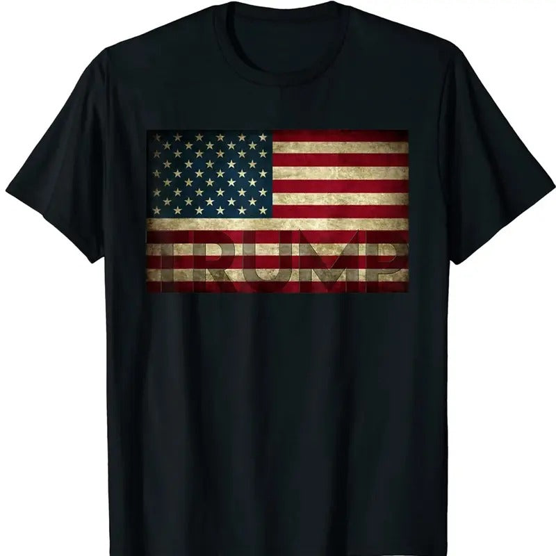 Donald Trump American Flag Shirt 2024 Casual Graphics Tops Summer Gift Tee Black Large Graphic Tee Tops Underwear Crewneck Menswear T Shirt