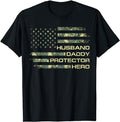 Father's Day T-Shirt, Gifts For Dad, Husband Daddy Protector Hero Fathers Day Camo American Flag T-Shirt Menswear Top