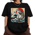 Godzilla Cat Wave T-Shirt - Sweatshirt - Hoodie, Streetwear, Funny Japanese Art Style Graphic Shirt for Anime Fans and Cat Lovers, Cool Streetwear with Retro Vibes
