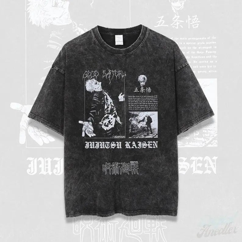 Gojo JJK Anime Japanese Shirt, Vintage Anime Shirt, Anime Shirt, Manga Shirt, Retro and Vintage Style, Gift for him,Gift for her,Anime Washed T-shirt