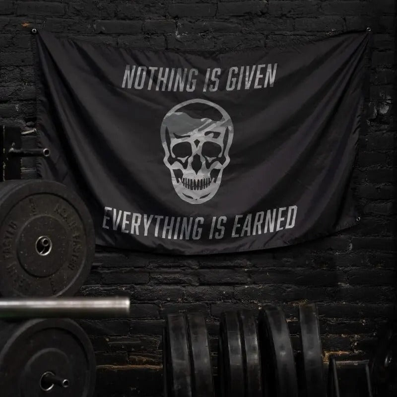 Gymreapers Gray Camo Skull Mantra Gym Flag Banner Garage Hanging
