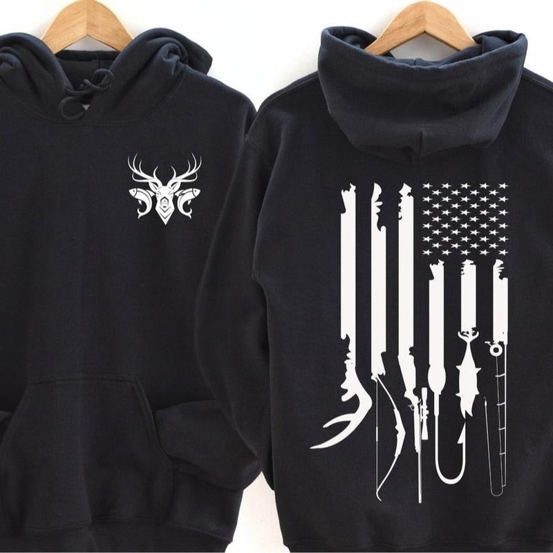Hunting and Fishing Life Hoodie, American Flag, Hunting and Fishing Outdoor Sports Hoodie, Gift for Hunter, Gift for Fisherman