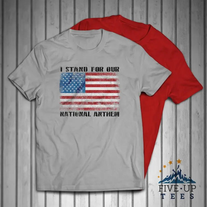 I Stand for Our National Anthem USA Flag Patriotic Men's T-shirt Casual Classic