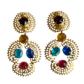 80s Jeweled Gold Filagree Statement Earrings