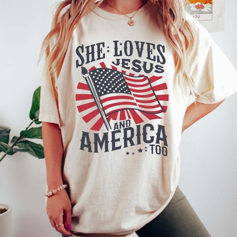 Independence Day Shirt, Christian Shirt, 4th of July Shirt, She Loves Jesus And America Too Shirt, America Retro Shirt, Usa Shirt, USA Flag