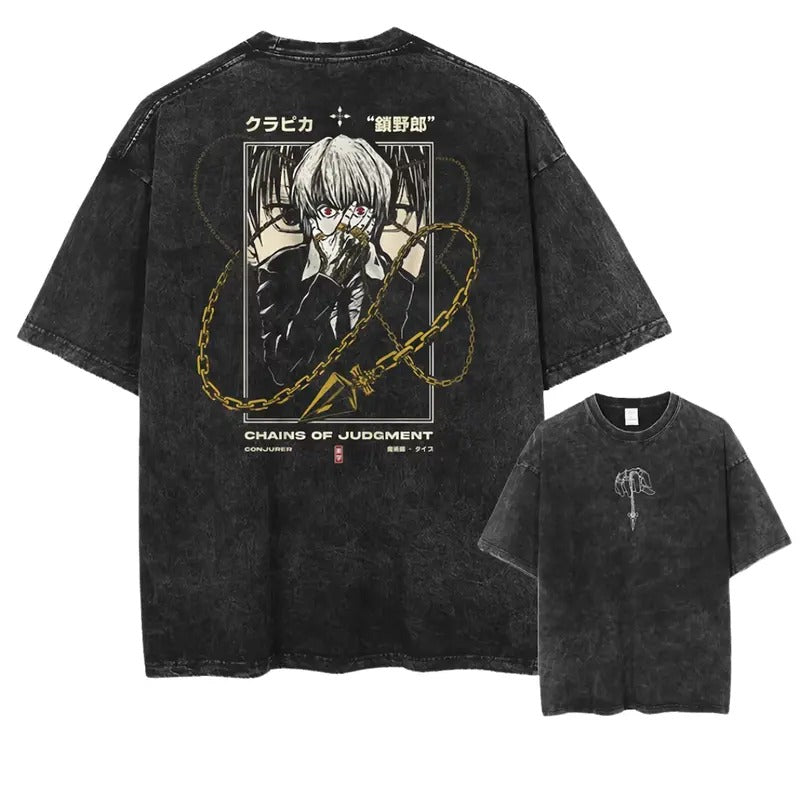 Kusari Yarou Anime Vintage Oversized Washed Tee, Anime Manga Washed Heavy Cotton T-shirt, Hunter x Hunter Sweatshirt Hoodie, Classic Menswear