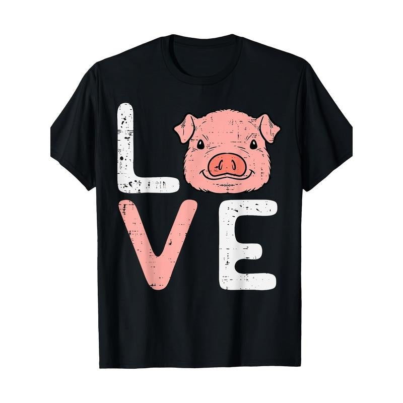 Love Pig Cute Hog Farmer Swine Farm Animal T-Shirt-100% Cotton 220g made in usa