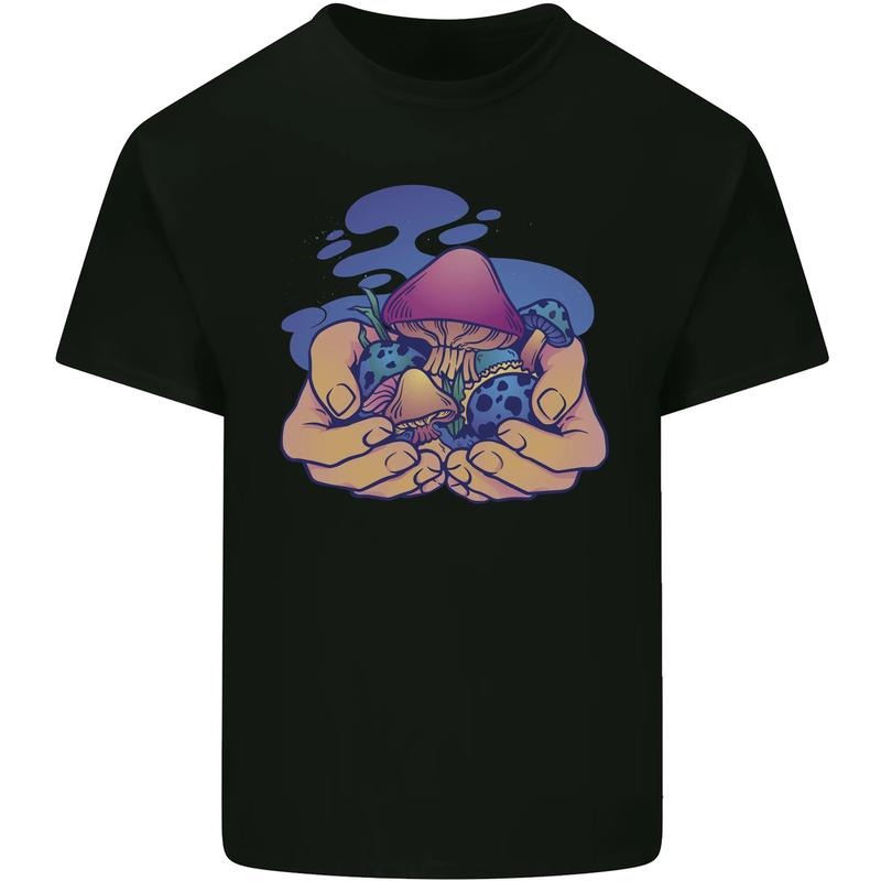 Magic Mushroom Hands Mycology Trippy Mens Cotton T-Shirt Tee Top Made in USA