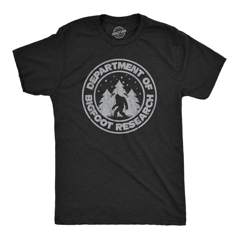 Mens Department Of Bigfoot Research T Shirt Funny Sasquatch Search Tee for Guys Mens Funny T Shirts Cool Tees Soft Stylish Casual Menswear Funny Sarcastic Short Sleeve Novelty Tees for Guys Black -
