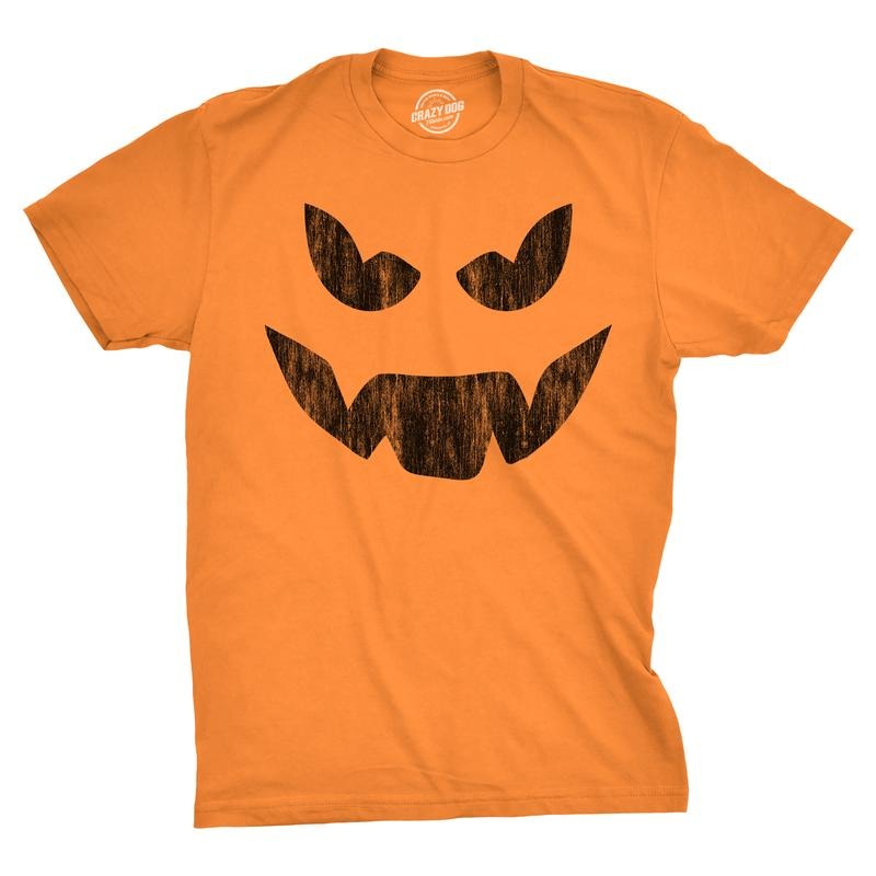 Mens Evil Eddie Pumpkin T Shirt Funny Halloween Jack O Lantern Dark Smile Tee For Guys Mens Funny T Shirts Cool Tees Soft Stylish Casual Menswear Halloween Apparel for Men Novelty Tees for Guys Orange - L