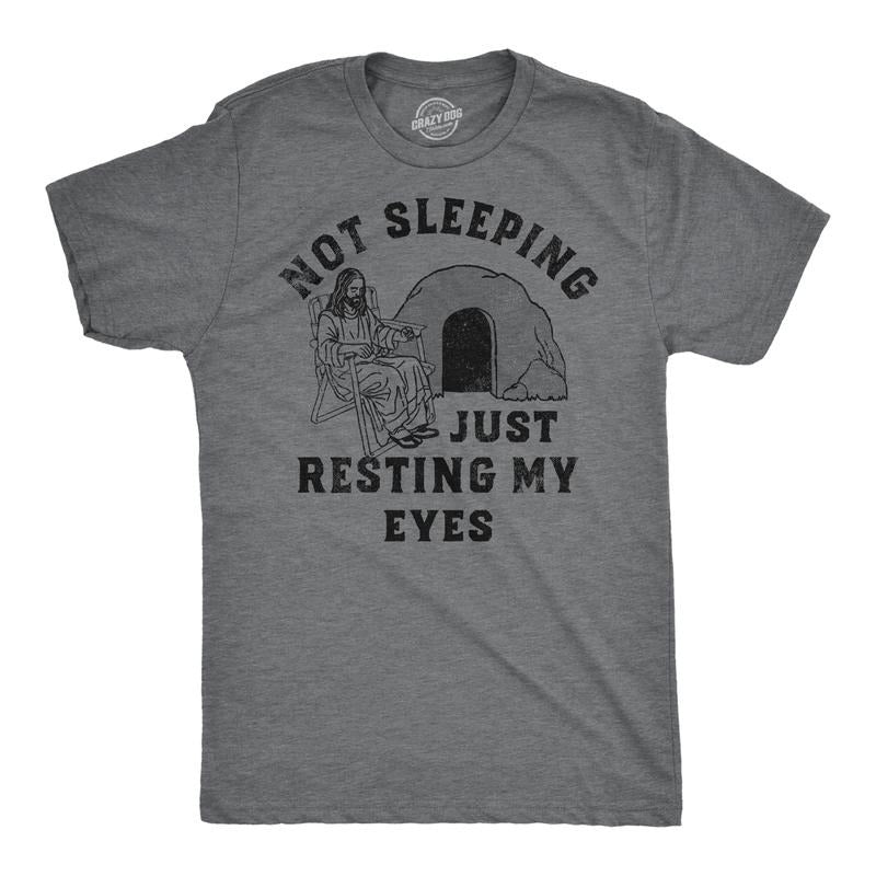 Mens Not Sleeping Just Resting My Eyes Funny T Shirt Sarcastic Jesus Joke Tee Mens Funny T Shirts Cool Tees Soft Stylish Casual Menswear Easter T Shirt for Men Funny Sarcastic T Shirt Novelty Tees for Light Grey
