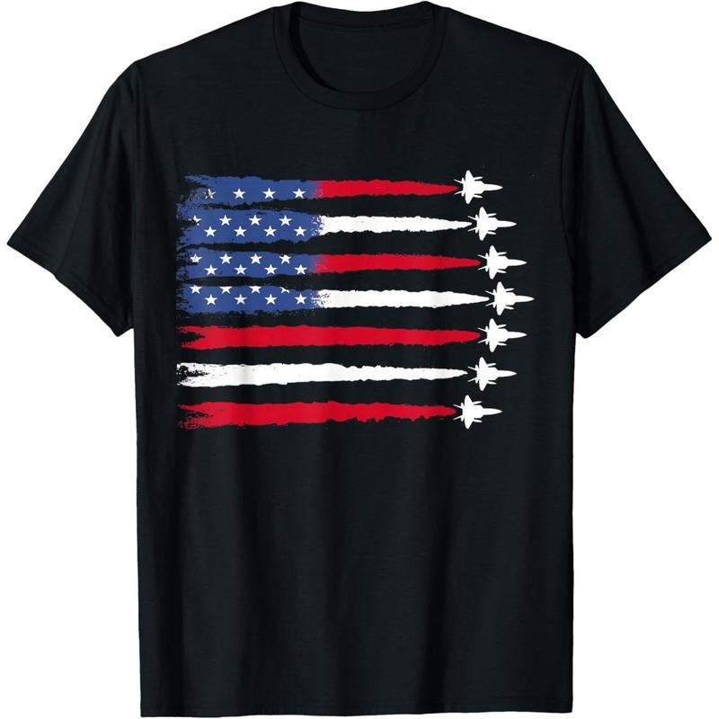 Patriotic Red White Blue USA Flag Fighter Jets 4th of July T-Shirt made in usa
