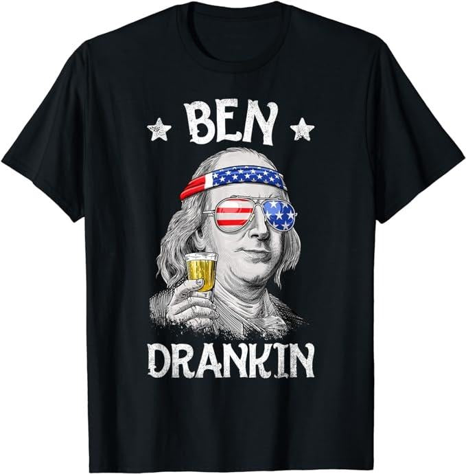 Patriotic Shirts For Men, Ben Drankin 4th of July Benjamin Franklin USA Flag T-Shirt Menswear Top Casual Cotton Fashion Basic