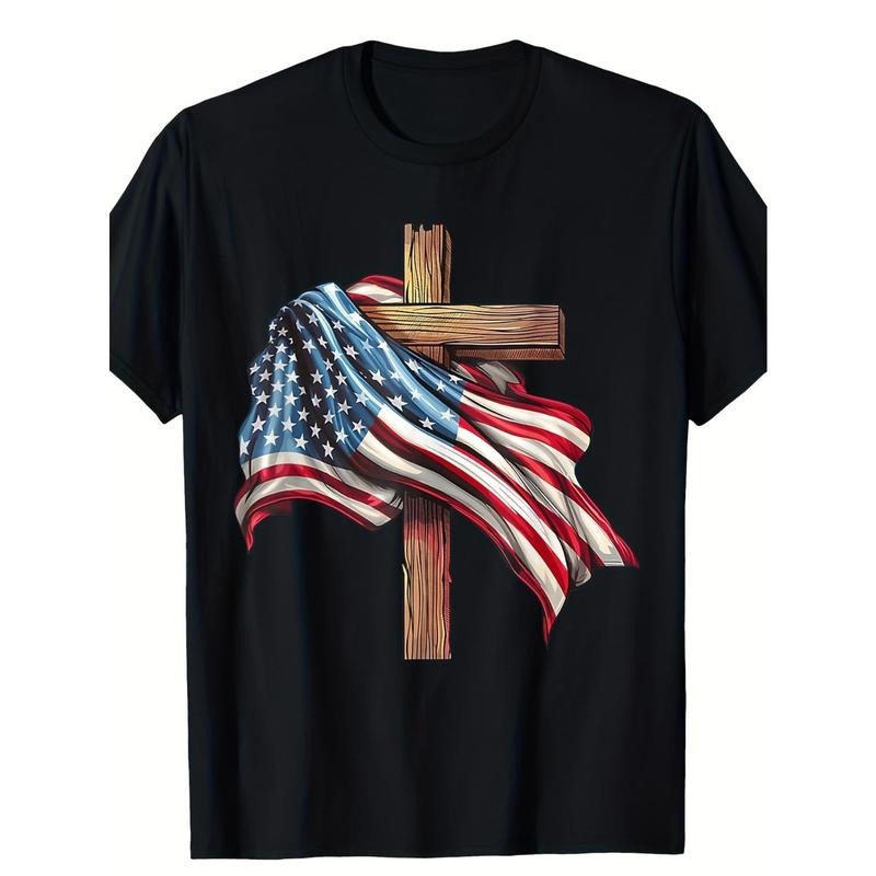Patriotic, American Flag Cross Jesus T-Shirt, Men's T-Shirt made in usa