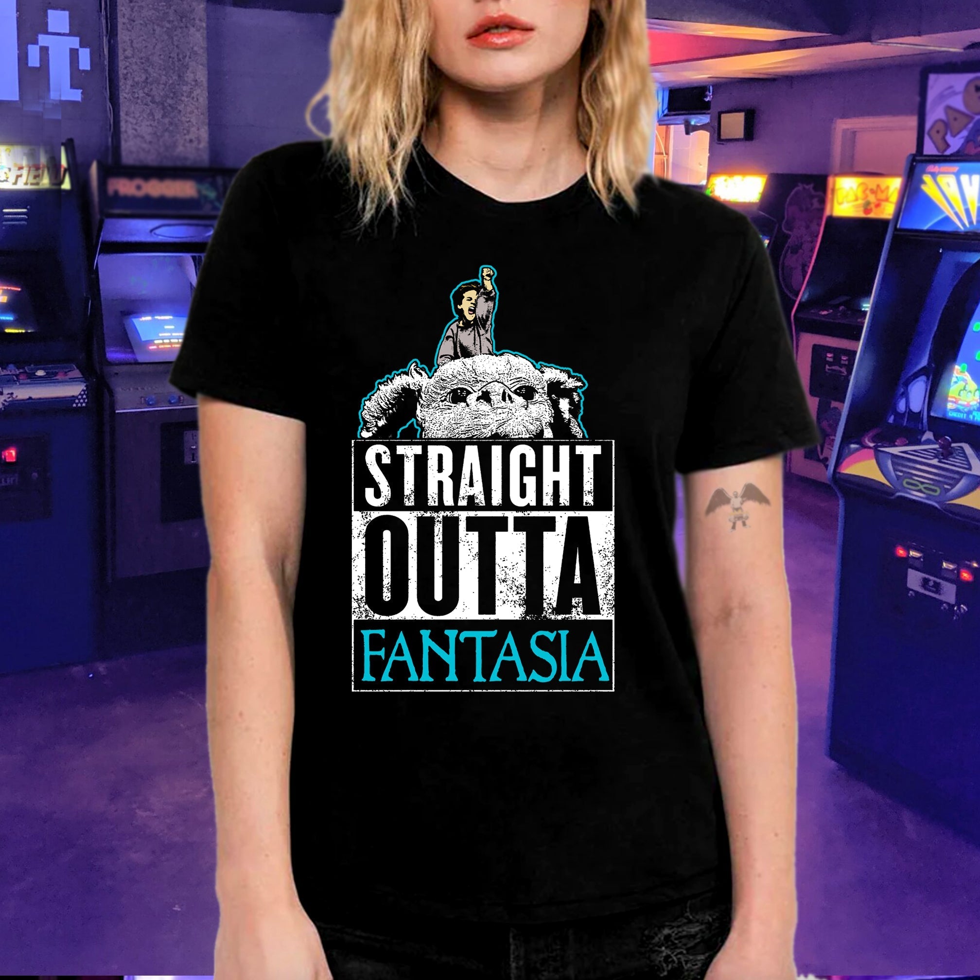 NeverEnding Story 80s movie t-shirt funny pop-art parody Straight Outta Fantasia