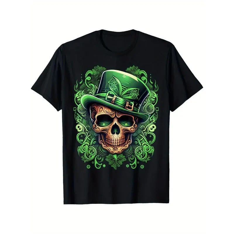 Sugar Skull St Patricks Day Irish Skull Leprechaun Men T-Shirt Made in USA