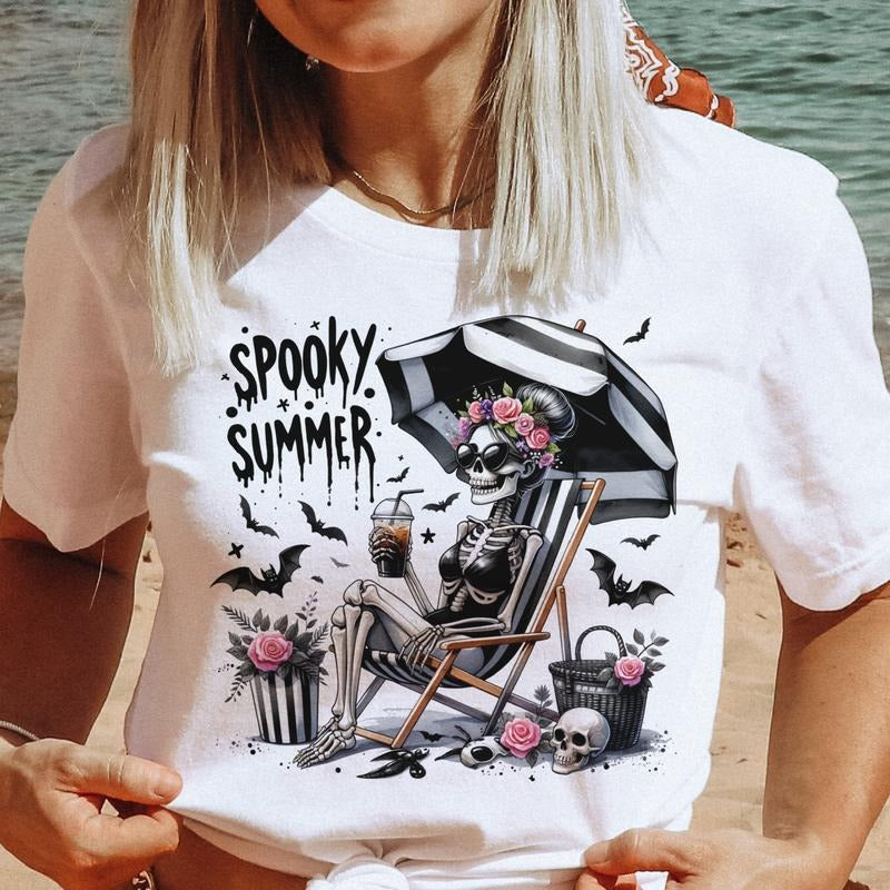 Summerween Skull Tees Summer Vibes Watercolor Ice Cream Skull Tshirt  I'm Freakin Melting Skull Tee Living the Dream Skeleton Tshirt Beach Skull T-Shirt Summer Rocker Tees Just Waiting for Aalloween Tees