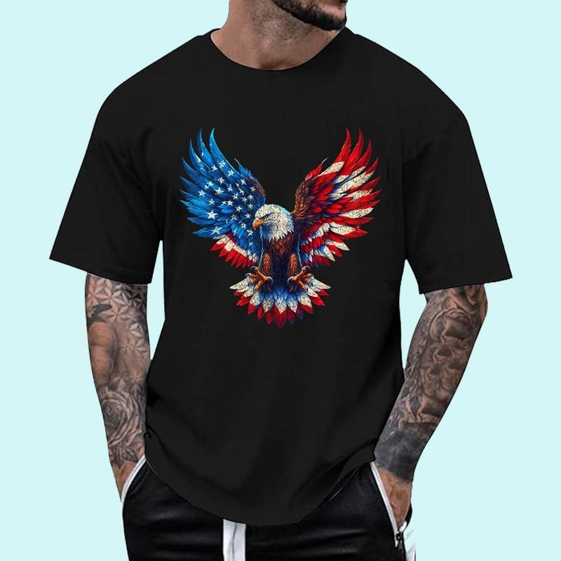 [Unisex Cotton Shirt] American Flag Bald Eagle Patriotic Eagle 4th of July USA T-Shirt