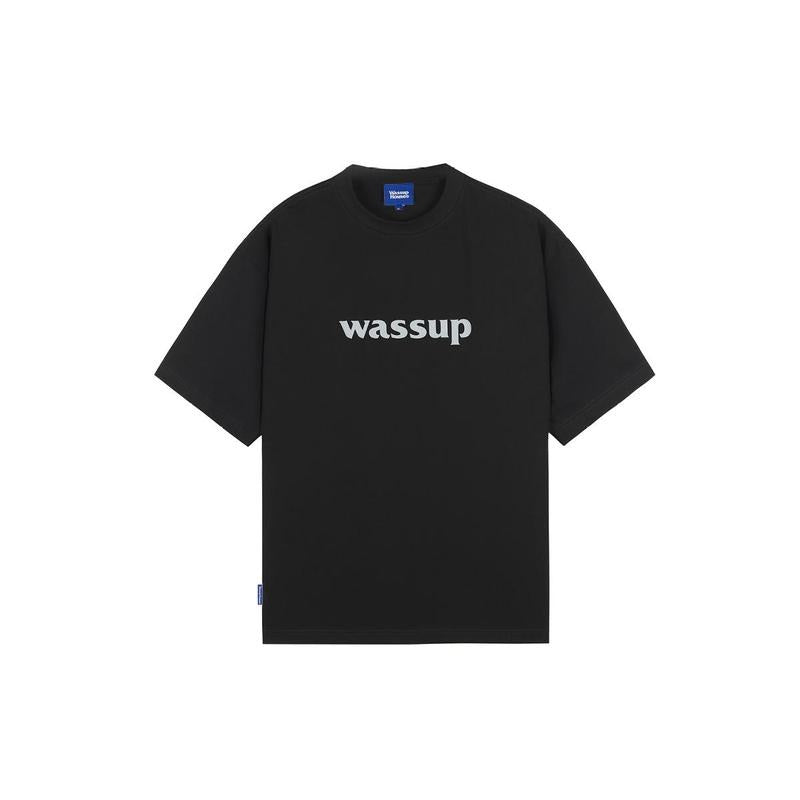 Wassup Basic Letter Logo Solid Color Short-Sleeved T-shirt for Men and Women