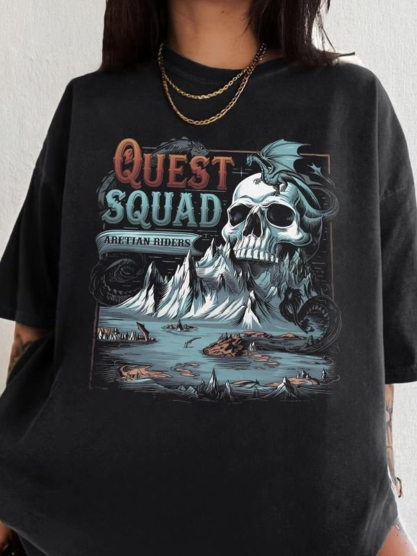 Women's Skull & Letter Print Round Neck Graphic Tee, Vintage Trendy Casual Short Sleeve T-shirt for Daily Wear, Ladies Summer Outfit