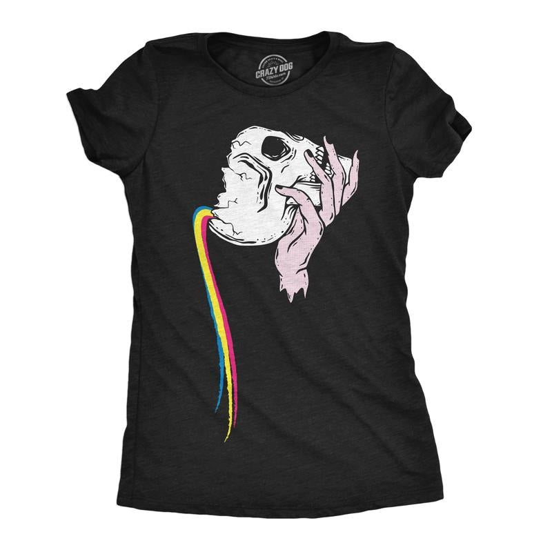 Womens Funny T Shirts Pouring Rainbow Skull Cool Graphic Tee For Ladies Funny Womens T Shirts Cute Slimming Top Comfortable Soft Womenswear Halloween Tops for Women Funny Pride Top Women's Novelty Black -