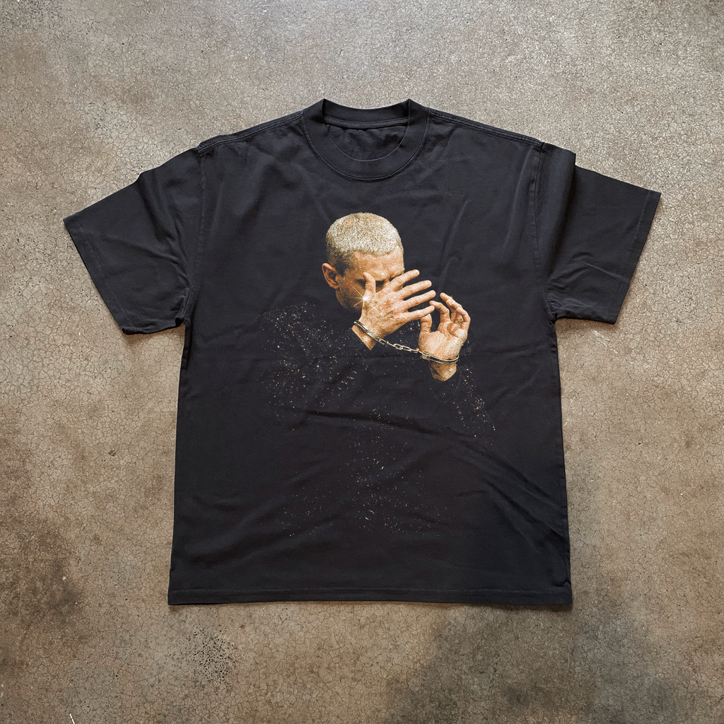 'EM CUFFS' HEAVYWEIGHT FADED BLACK T-SHIRT