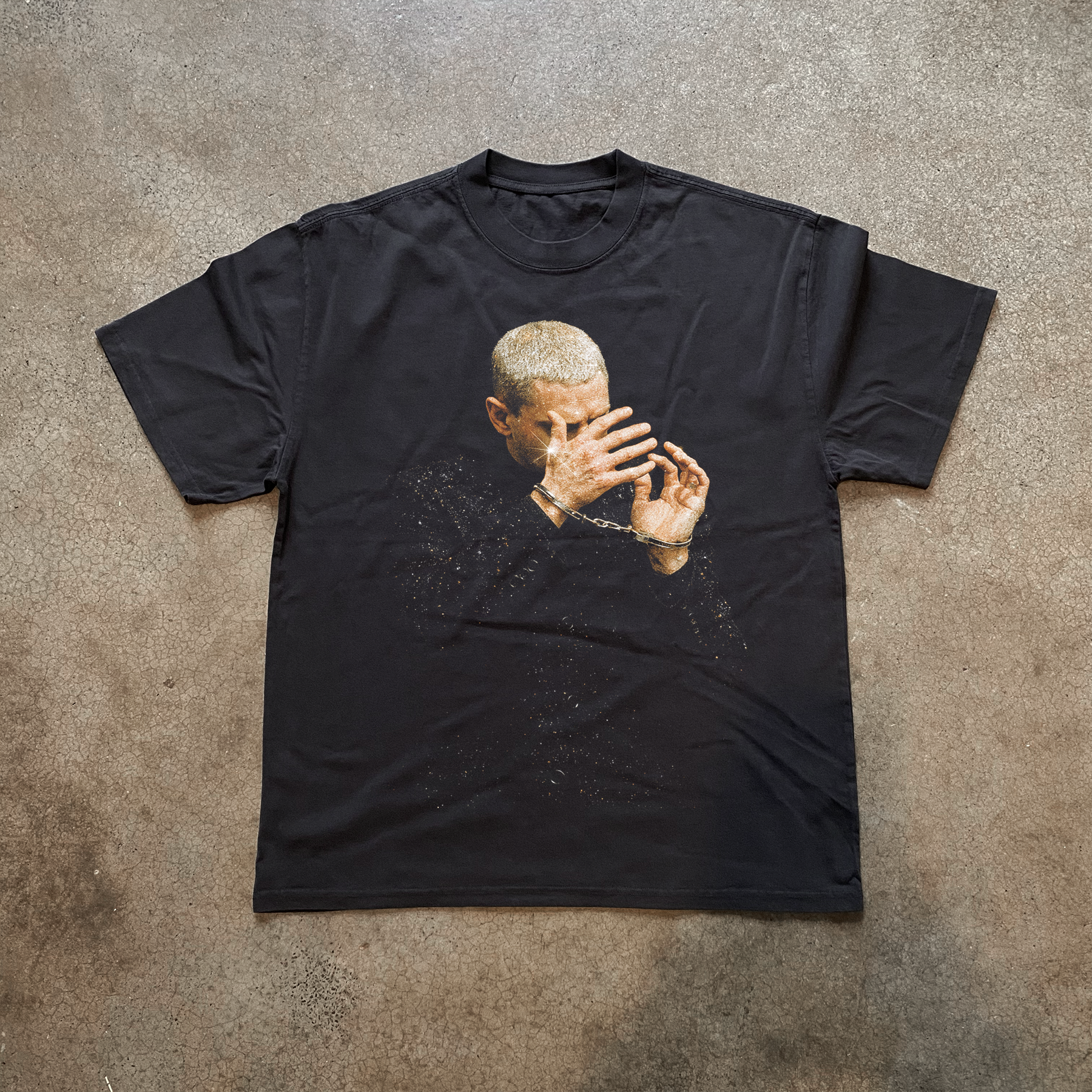 'EM CUFFS' HEAVYWEIGHT FADED BLACK T-SHIRT