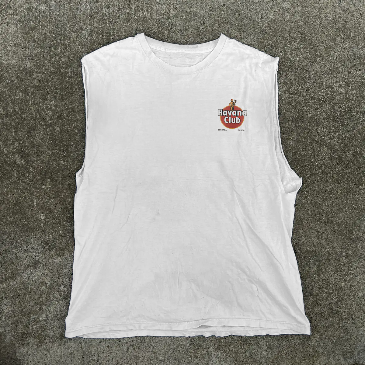 'HAVANA CLUB' CUBA CADDY HEAVY WHITE CUT-OFF T-SHIRT