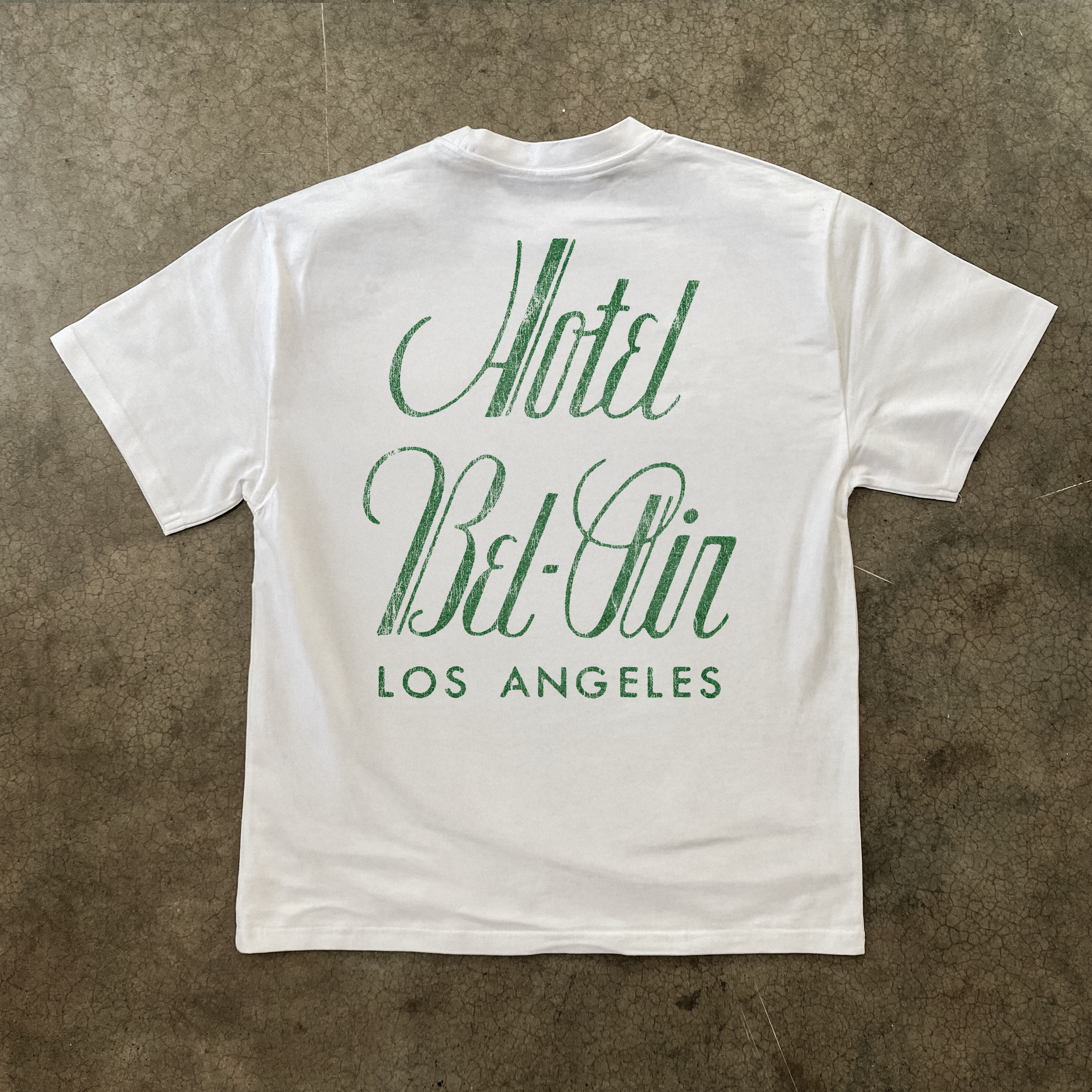 'HOTEL BEL AIR' AGED PRINT WHITE HEAVY TEE