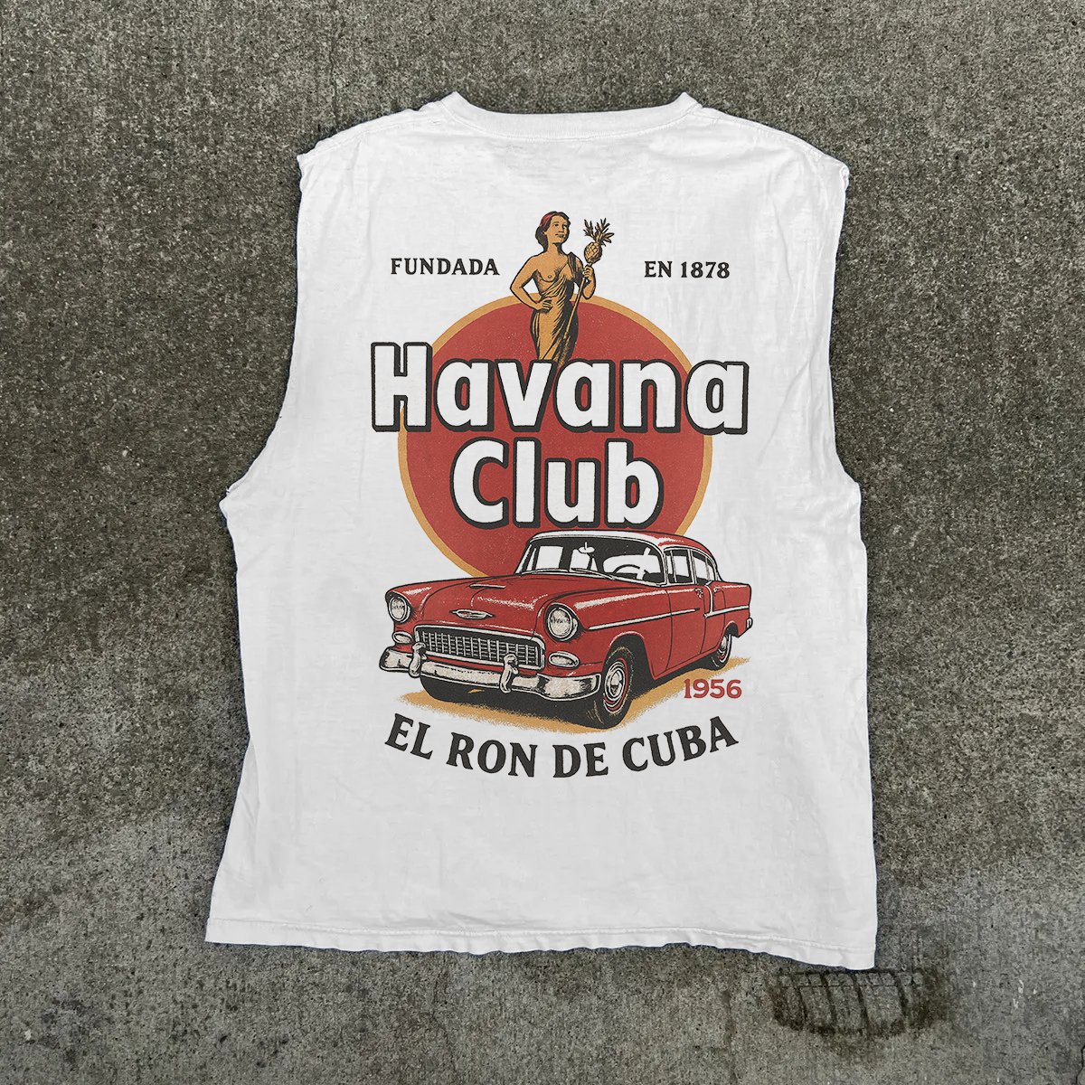 'HAVANA CLUB' CUBA CADDY HEAVY WHITE CUT-OFF T-SHIRT