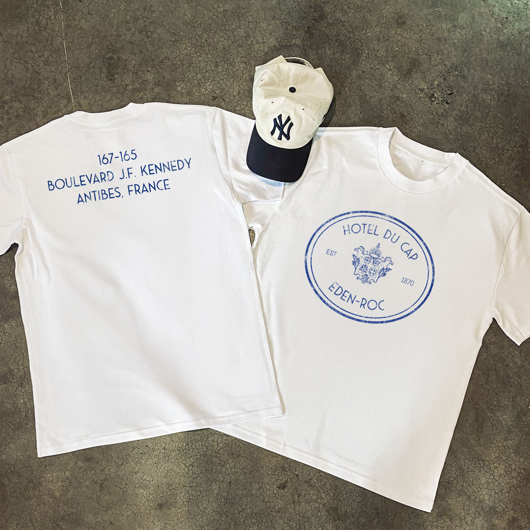 'HOTEL DU CAP' JFK AGED PRINT HEAVY WHITE TEE